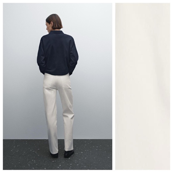 NWT. Massimo Dutti Off White Straight-Leg  High-Waist Denim Trousers. Size 6. - Picture 4 of 11